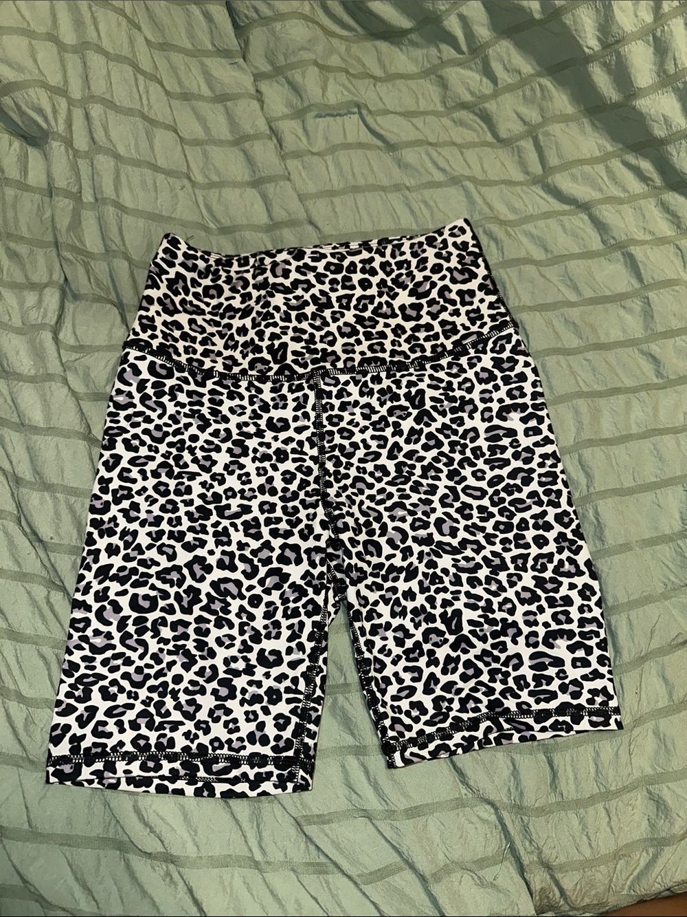 High-Waist Black & White Leopard Print Bike Shorts